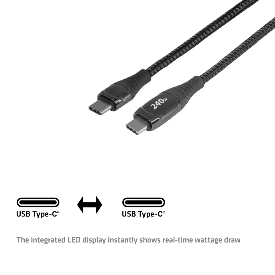 Club3D Kabel USB-C Safe s měřičem výkonu, 240 W, bez přenosu dat, 2m