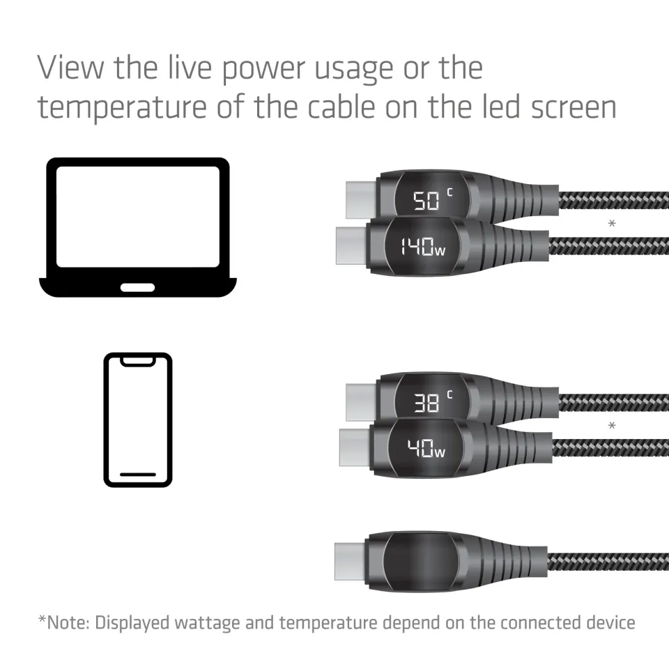 Club3D Kabel USB-C Safe s měřičem výkonu, 240 W, bez přenosu dat, 2m
