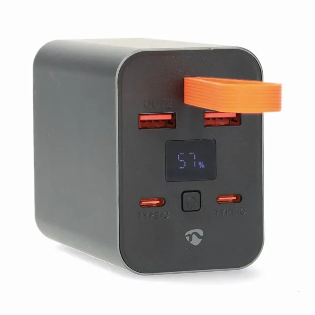 Nedis PBKPD100W25BK - Powerbanka | 30000 mAh | Výstup 2x USB-A / 2x USB-C | Vstu