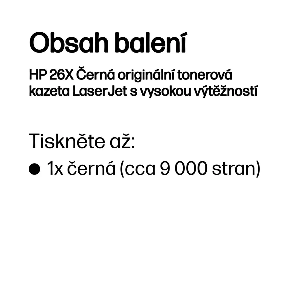 HP CF226X černý toner č.26X velký 9000str. (pro LJ PRO 402, M402, M426, black)