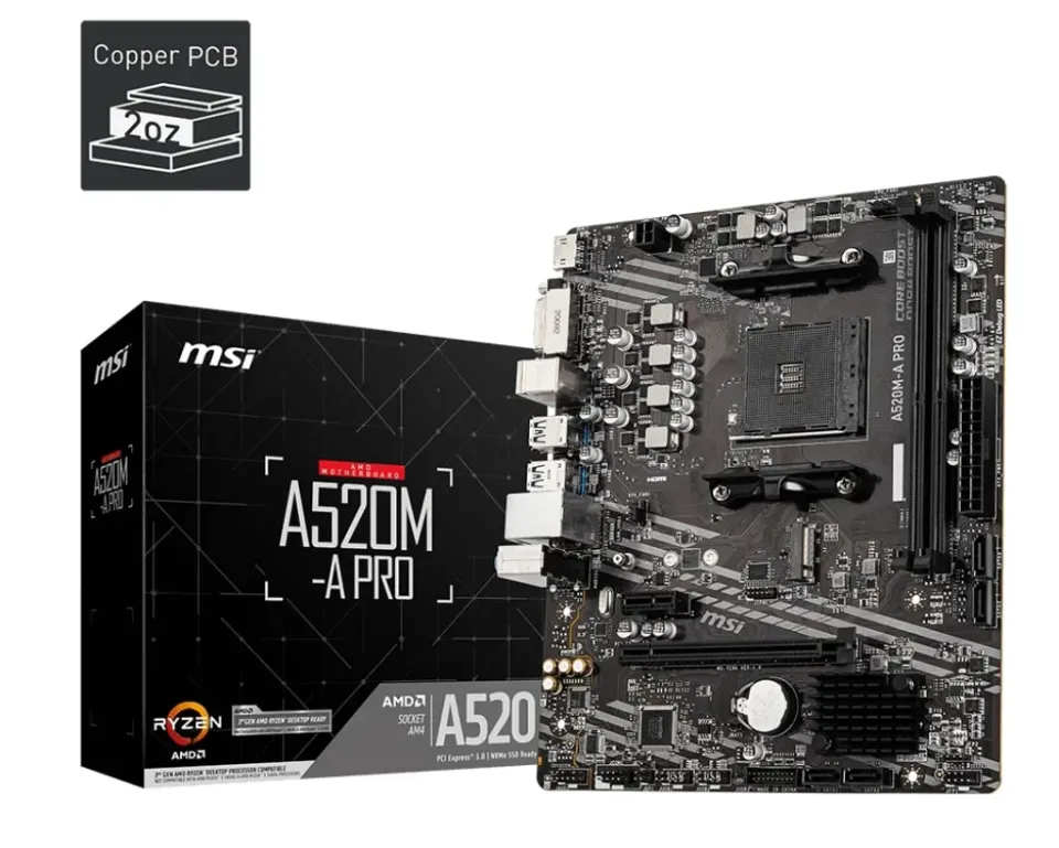 MSI A520M-A PRO, AM4, AMD A520, 2x DDR4, mATX