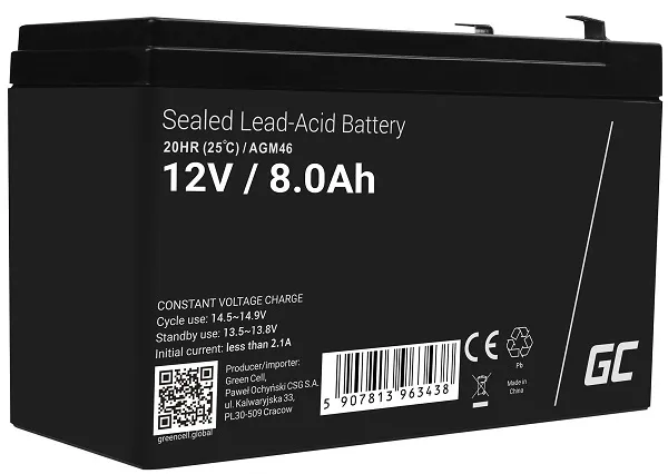 Green Cell AGM VRLA 12V 8Ah maintenance-free battery for the alarm system, cash