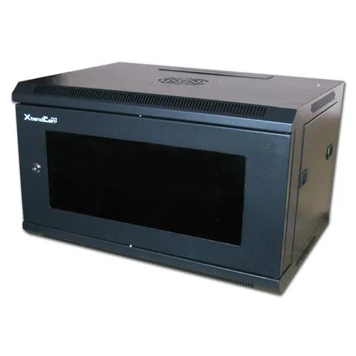 XtendLan 9U/600x600, na zeď, jednodílný, skleněné dveře (WS-9U-66-BLACK)