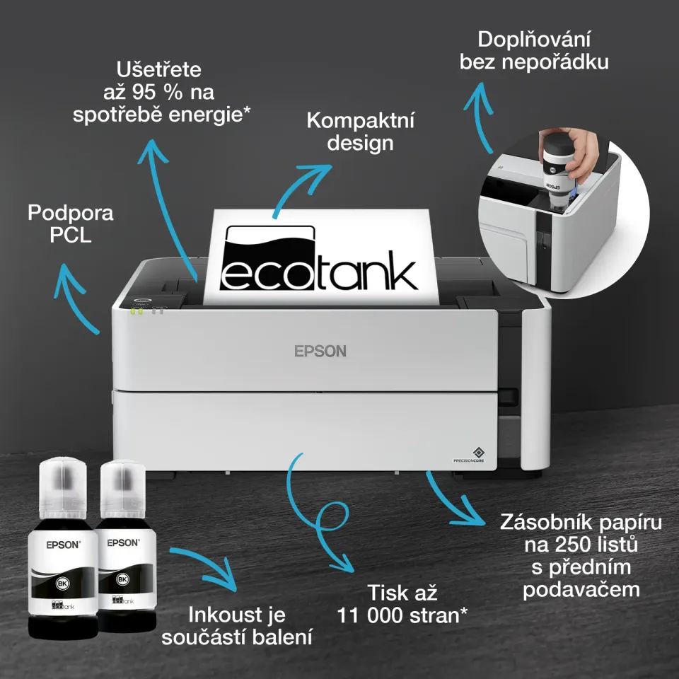 EPSON EcoTank M1180 - A4/39ppm/1ink/Duplex/LAN/Wi-Fi/CISS