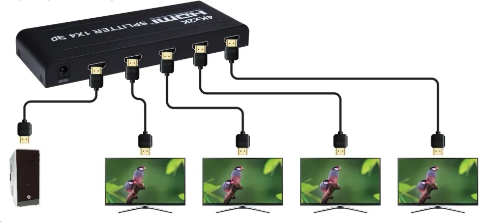 PremiumCord HDMI splitter 1-4 porty, kovové pouzdro, 4K, FULL HD, 3D