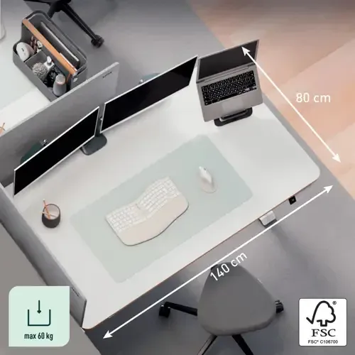 Leitz Výškově nastavitelný elektrický ergonomický stůl Ergo bílý 140x80 cm (desk