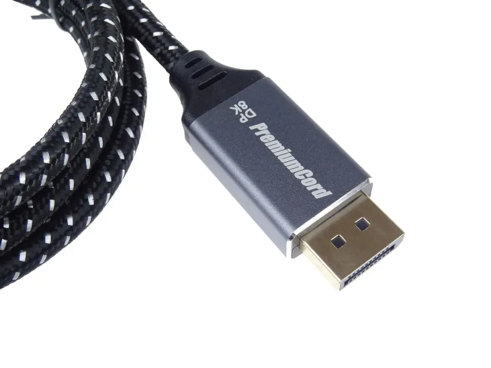 PremiumCord DisplayPort 1.4 přípojný kabel, kovové a zlacené konektory, 1m