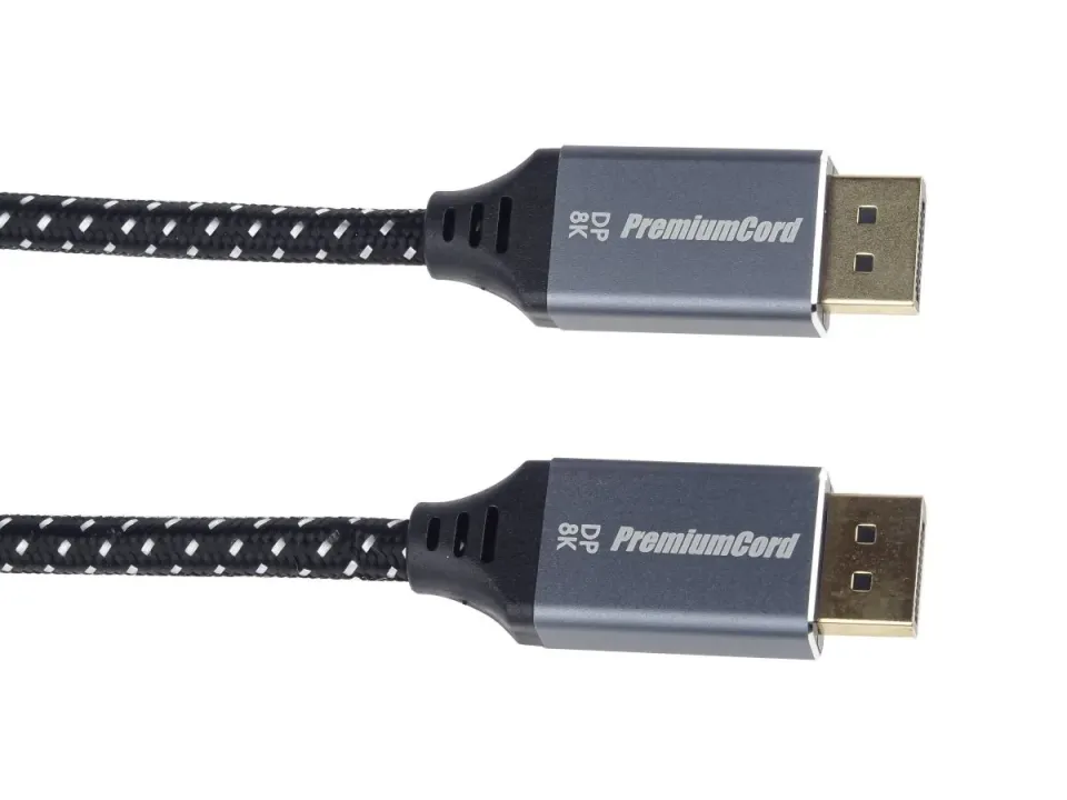 PremiumCord DisplayPort 1.4 přípojný kabel, kovové a zlacené konektory, 1m