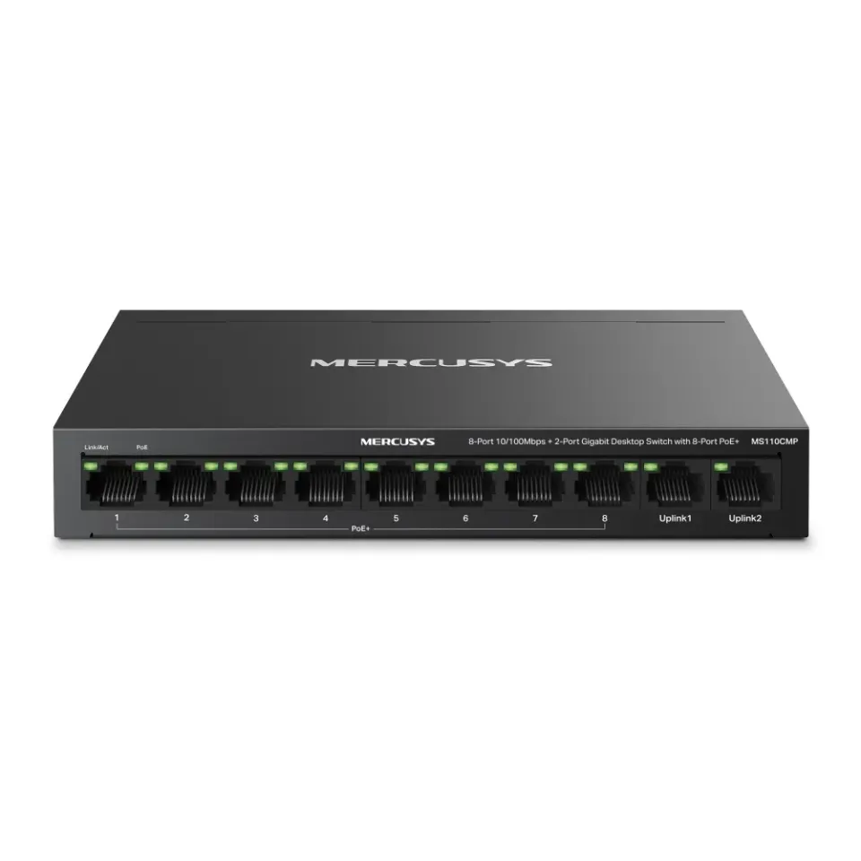 Mercusys MS110CMP 8portový 10/100 Mb/s + 2portový gigabitový stolní přepínač s 8