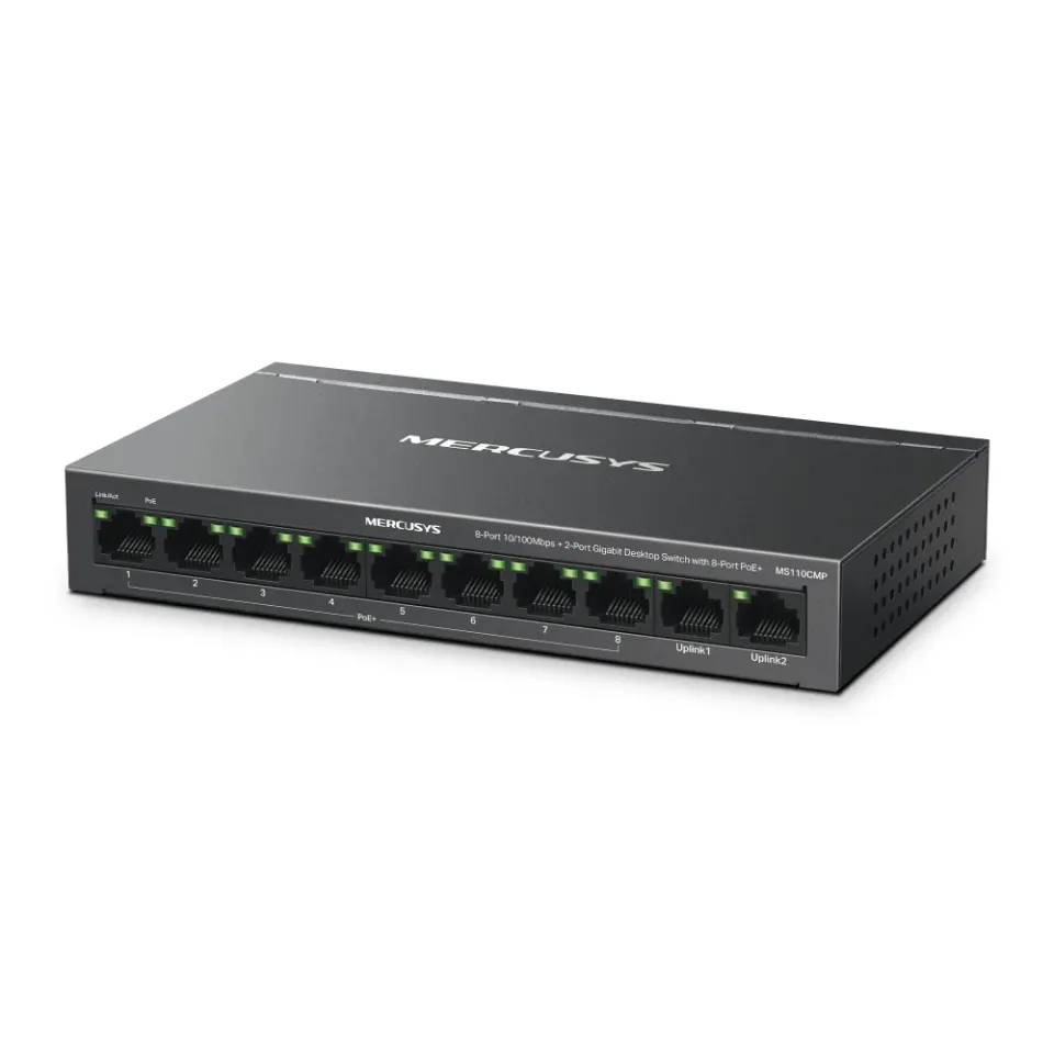 Mercusys MS110CMP 8portový 10/100 Mb/s + 2portový gigabitový stolní přepínač s 8