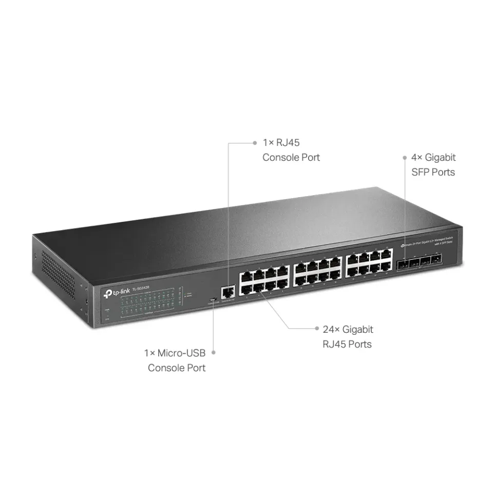 TP-Link TL-SG3428 JetStream 24-Port Gigabit L2 Managed Switch with 4 SFP Slots,