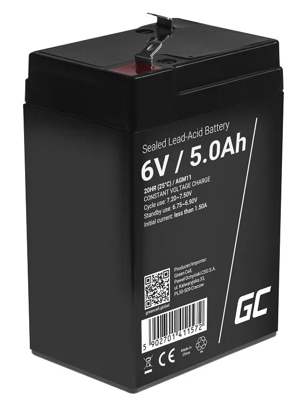 Green Cell AGM VRLA 6V 5Ah maintenance-free battery for the alarm system, cash r