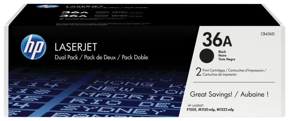 HP CB436AD originální toner = 2pack (= 2x CB436A) toner č.36A černý 2000str. (LJ P1505, M1120, M1522)