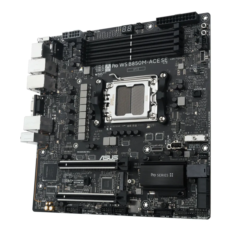 ASUS MB Sc AM5 Pro WS B850M-ACE SE, AMD B850, 4xDDR5, 1xHDMI, 1xDP, 1xVGA, mATX