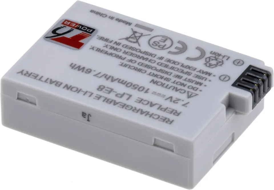 Baterie T6 power Canon LP-E8, 1050mAh, 7,6Wh, šedá