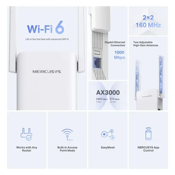 TP-LINK Mercusys ME80X AX3000 Wi-Fi 6 extender