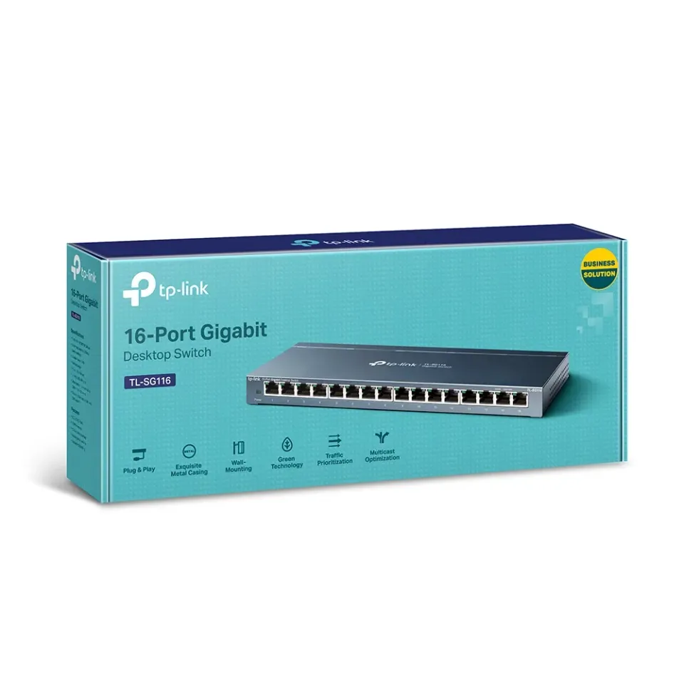 TP-LINK TL-SG116 GBit switch, 16x 10/100/1000Mbps 16port, steel case