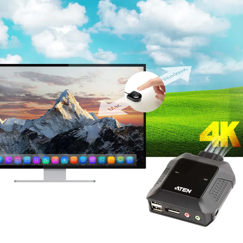 ATEN CS-22DP 2-portový USB DisplayPort KVM přepínač s voličem vzdáleného portu