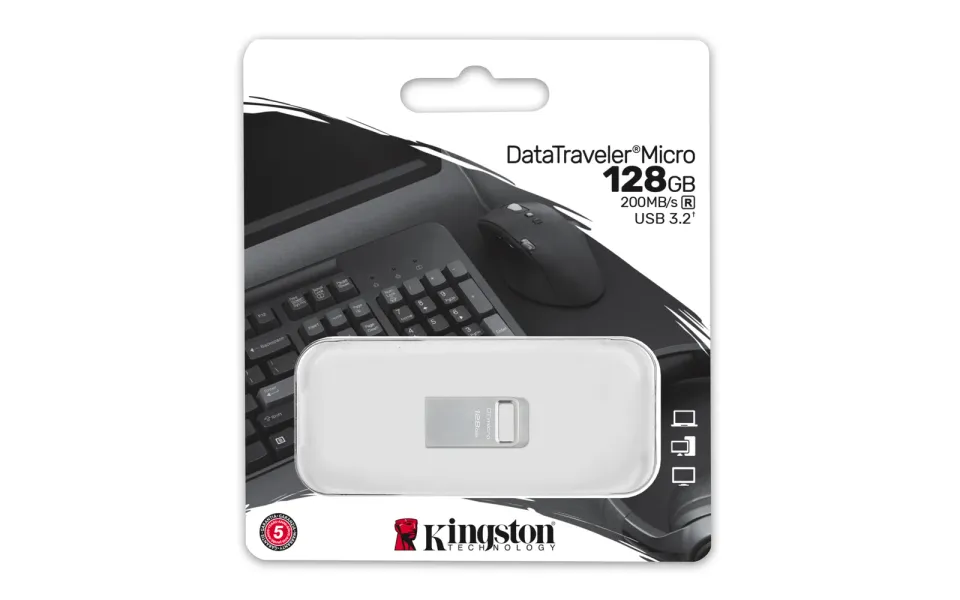 KINGSTON DataTraveler Micro 128GB kovový USB3.2 flash drive (stříbrný)