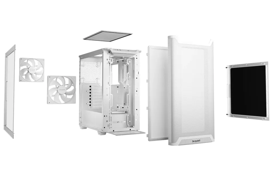 Be quiet! skříň PURE BASE 501 Airflow Window ATX / 2x140mm fan / USB-C / perforovaný přední panel / tvrzené sklo bílá