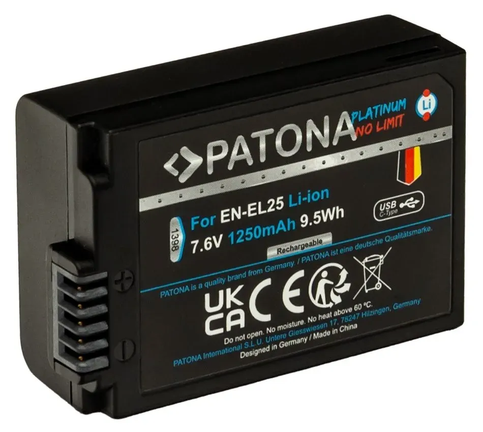 PATONA baterie pro foto Nikon EN-EL25 1250mAh Li-Ion Platinum USB-C nabíjení