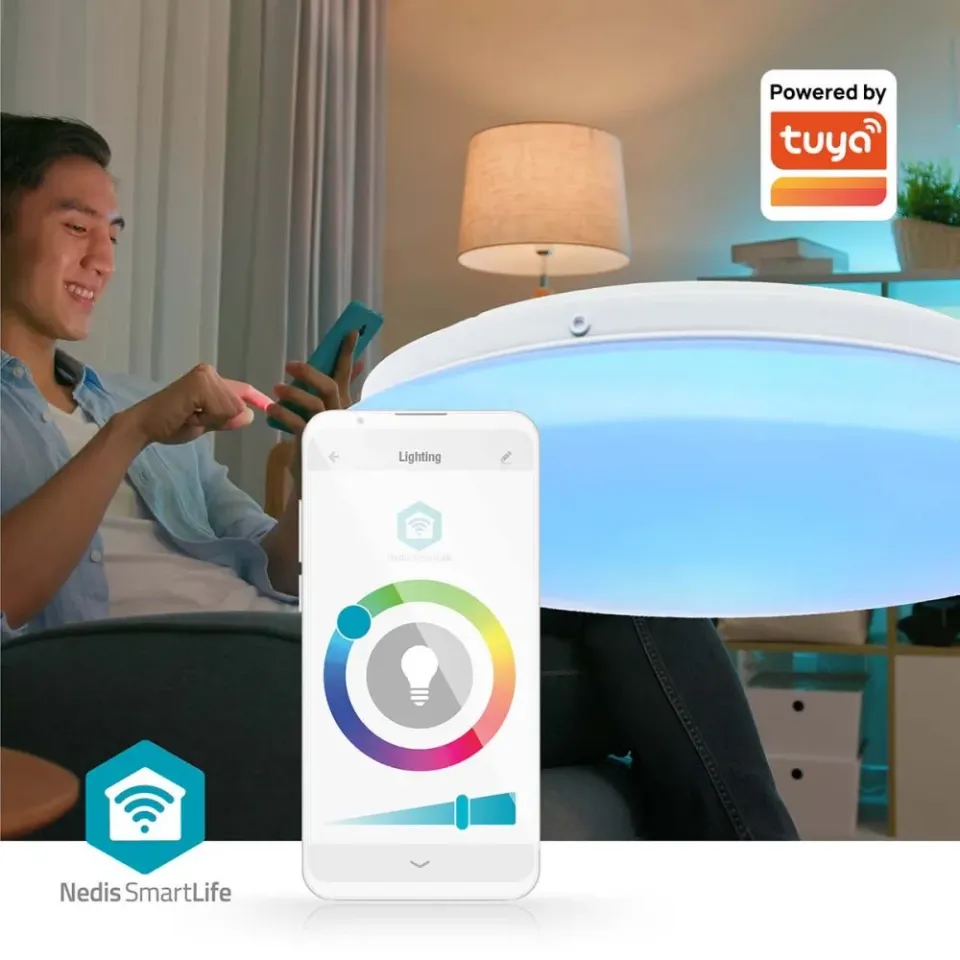 NEDIS Wi-Fi chytré stropní LED světlo/ kulaté/ RGB / teplé až studené bílé/ průměr 260 mm/ 1820 lm/ 2700 - 6500 K/ IP44