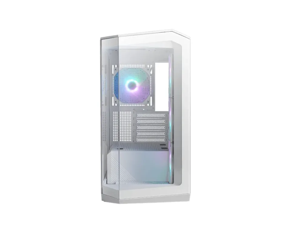 MSI skříň MAG PANO M100R PZ White/ bez zdroje/ levé a přední sklo/ 4x 120 mm A-RGB fan/ 1x USB-C/ 1x USB3.2/ bílá