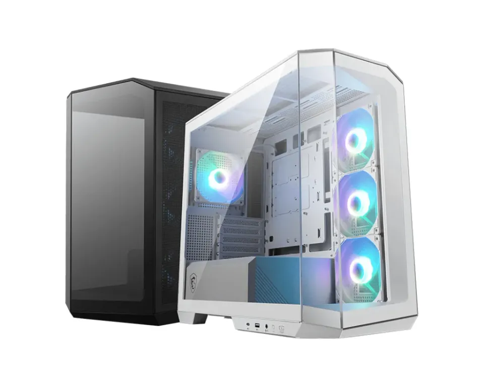MSI skříň MAG PANO M100R PZ White/ bez zdroje/ levé a přední sklo/ 4x 120 mm A-RGB fan/ 1x USB-C/ 1x USB3.2/ bílá