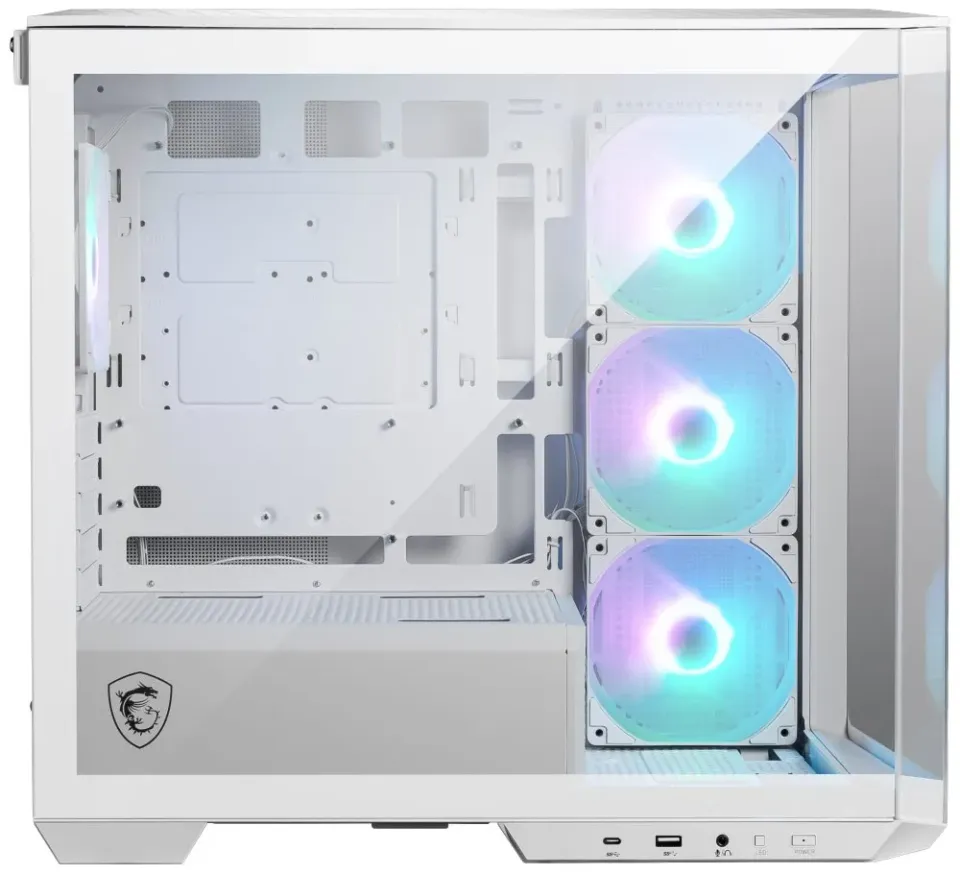 MSI skříň MAG PANO M100R PZ White/ bez zdroje/ levé a přední sklo/ 4x 120 mm A-RGB fan/ 1x USB-C/ 1x USB3.2/ bílá