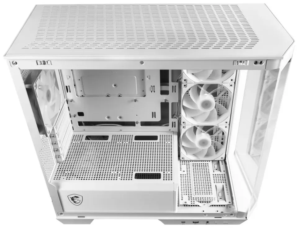 MSI skříň MAG PANO M100R PZ White/ bez zdroje/ levé a přední sklo/ 4x 120 mm A-RGB fan/ 1x USB-C/ 1x USB3.2/ bílá