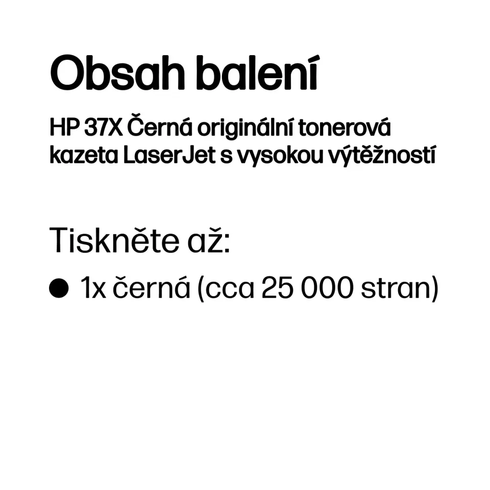 HP CF237X originální černý toner velký č.37X cca 25000str. (pro LJ M631, M632, M607, M608, M609)