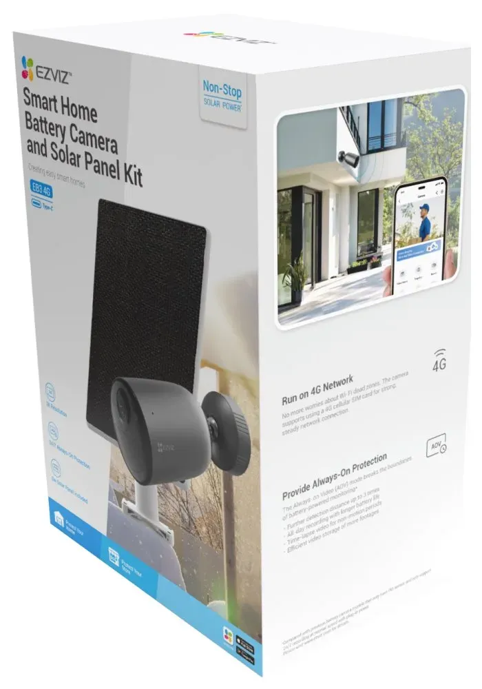EZVIZ IP kamera EB3 4G kit/ bullet/ 4G/LTE/ 3Mpix/ krytí IP65/ objektiv 2,8 mm/ H.265/ IR až 15m/ šedá + solární panel C