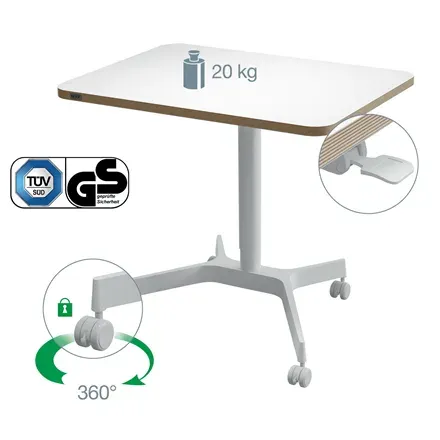Leitz Ergo výškově nastavitelný pojízdný ergonomický stůl, bílý