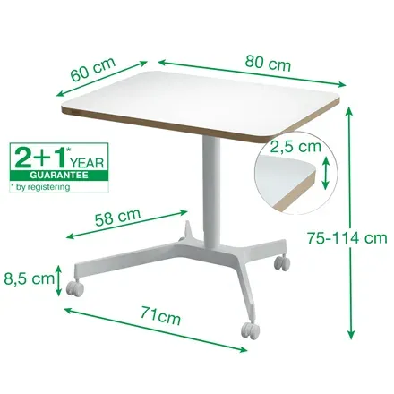 Leitz Ergo výškově nastavitelný pojízdný ergonomický stůl, bílý