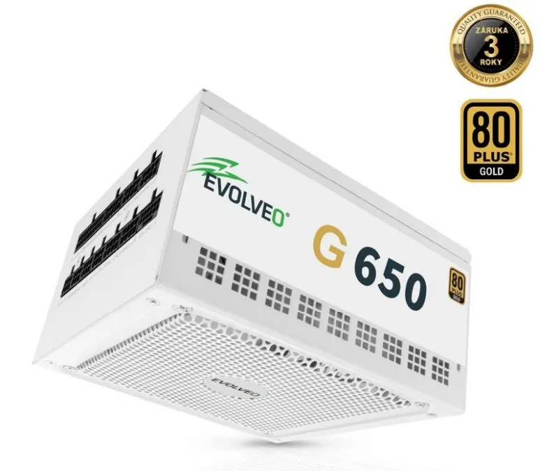 EVOLVEO G650 zdroj 650W, 80+ GOLD, ATX 3.1, PCIe 5.1, aPFC, 140mm ventilátor, mo (G650-WH)