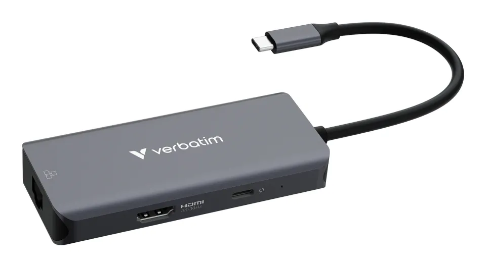 VERBATIM Dokovací stanice USB-C, 6v1, RJ45, HDMI, USB-C PD, 3xUSB 3.0, šedá