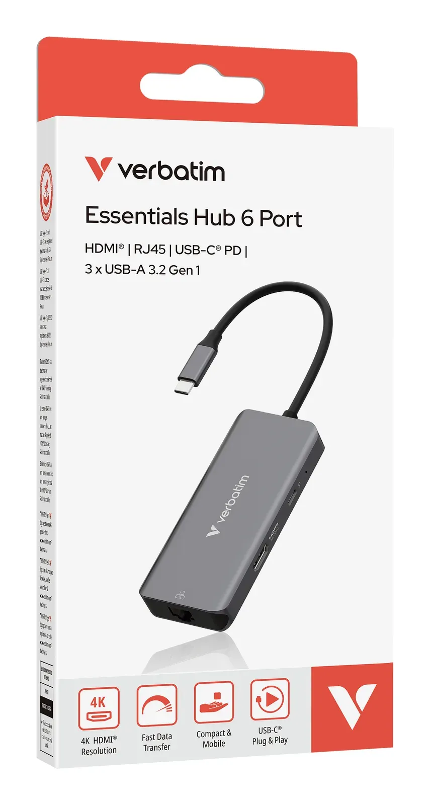 VERBATIM Dokovací stanice USB-C, 6v1, RJ45, HDMI, USB-C PD, 3xUSB 3.0, šedá