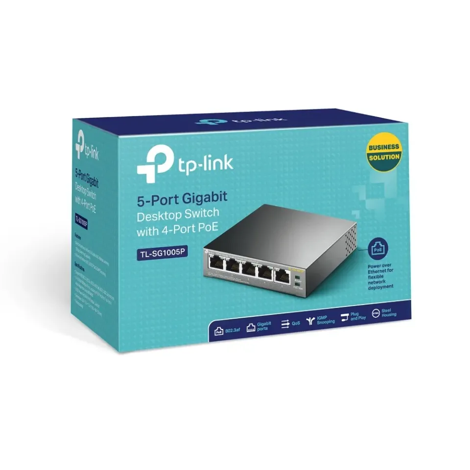 TP-LINK TL-SG1005P Stolní switch s 5 gigabitovými porty, 4 porty mají PoE