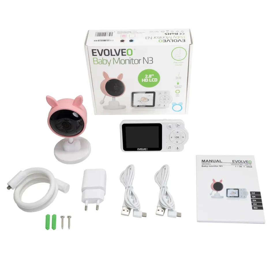 EVOLVEO Baby Monitor N3 videochůvička, růžová