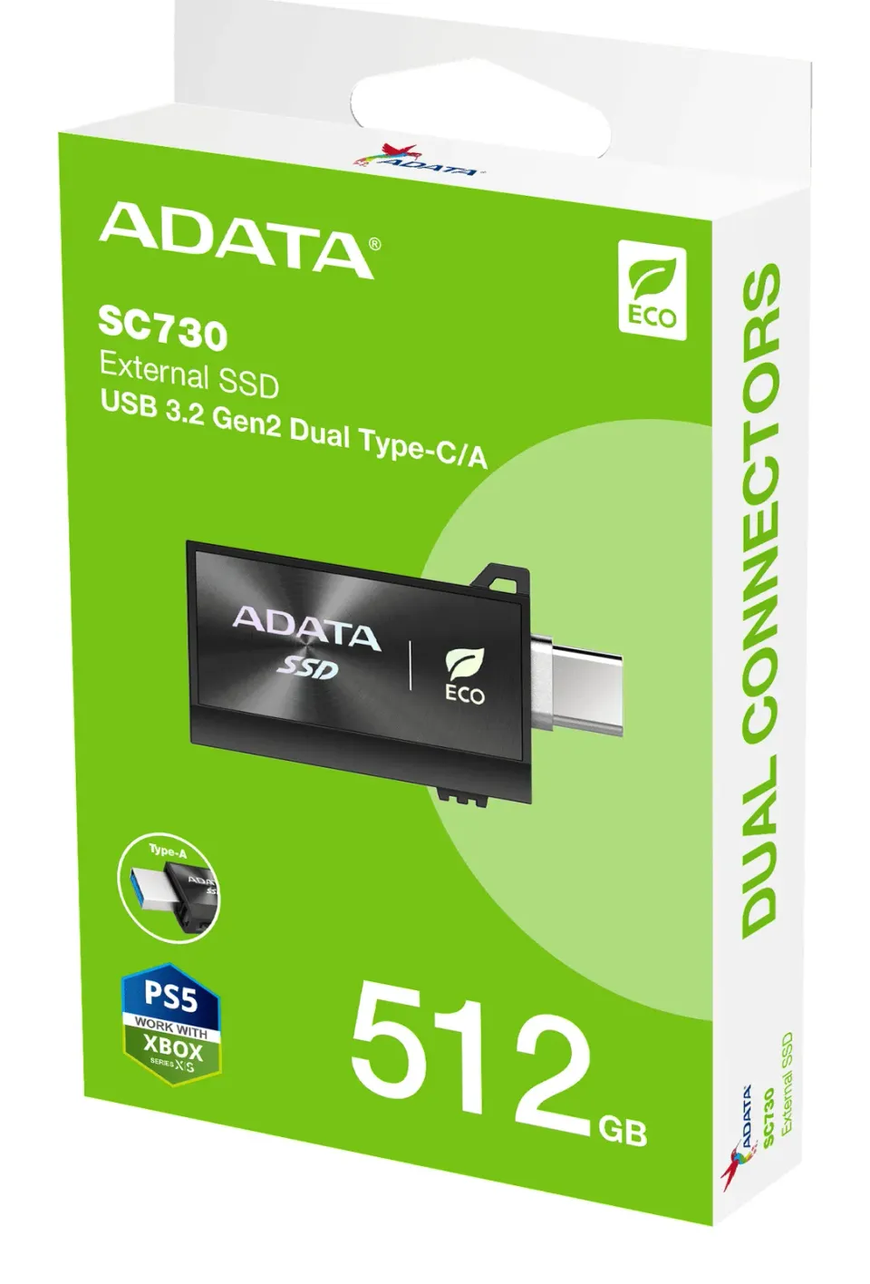 ADATA Externí SSD SC730 512GB, USB-C/A, USB 3.2 Gen2, černá