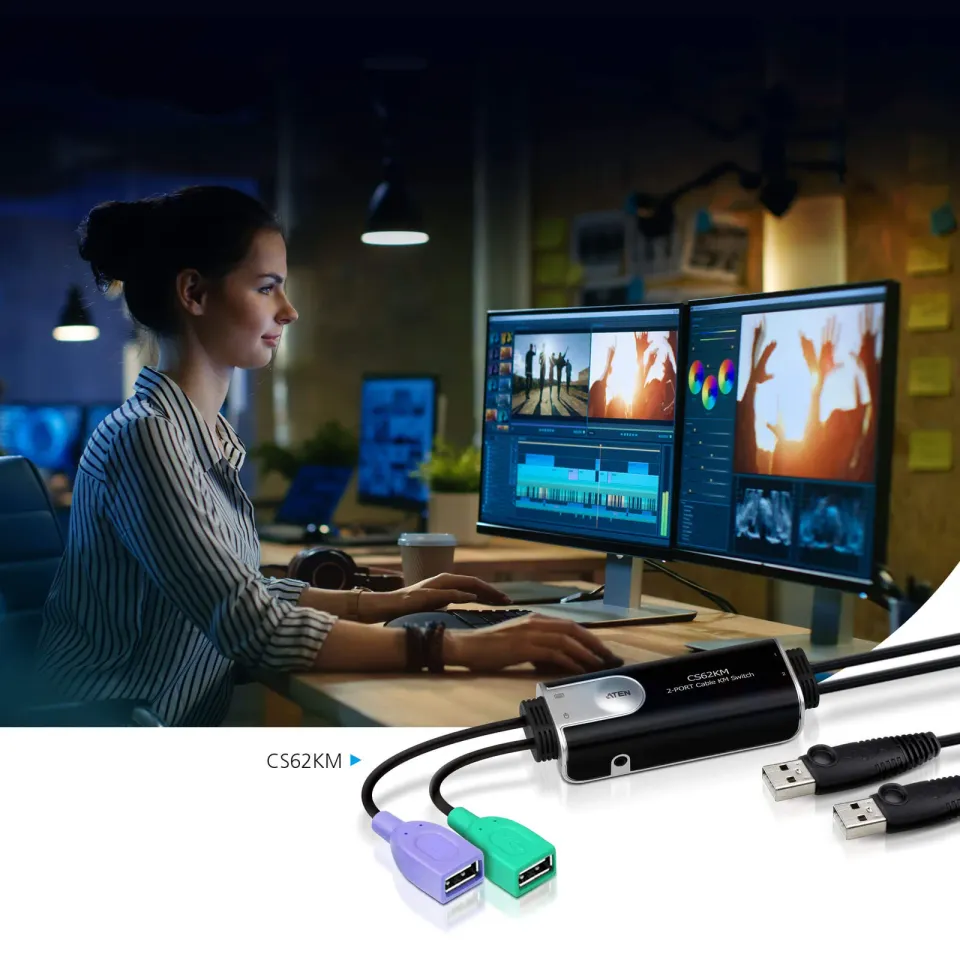 ATEN 2-Portový USB Bezokrajový kabelový KVM přepínač