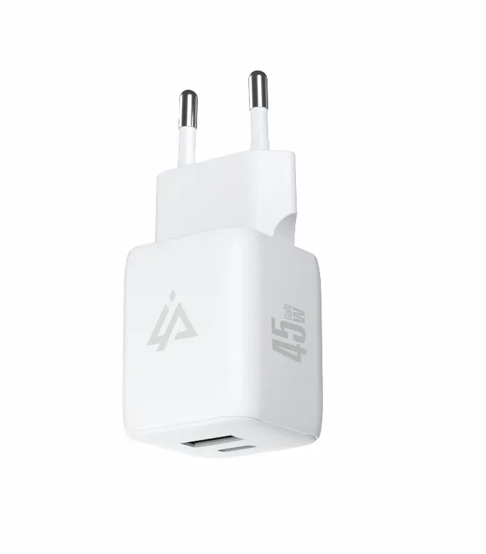 GaN SÍŤOVÁ NABÍJEČKA 45W (USB-C + USB-A) BÍLÁ