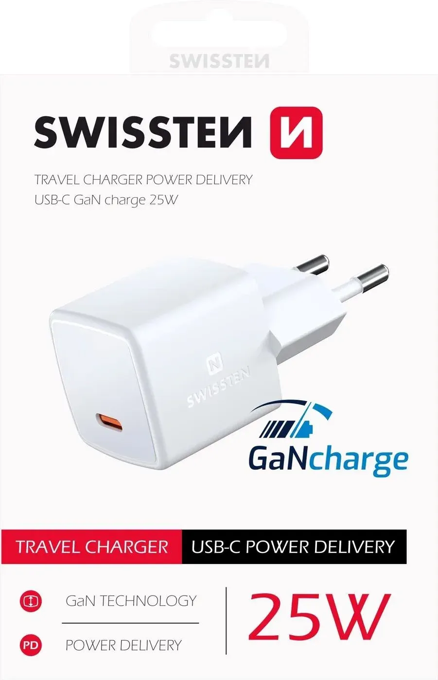 SWISSTEN MINI SÍŤOVÝ ADAPTÉR GaN USB-C 25W POWER D