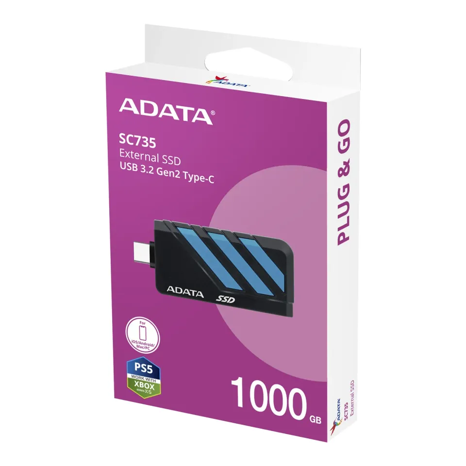 ADATA External SSD 1TB SC735, USB-C 3.2 Gen2, Černo-modrá