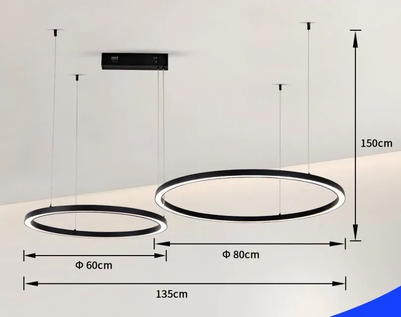 IMMAX NEO FINO NEW SMART závěsné svítidlo 2 kruhy, 60+80cm, 93W, černé, Zigbee 3.0, TUYA