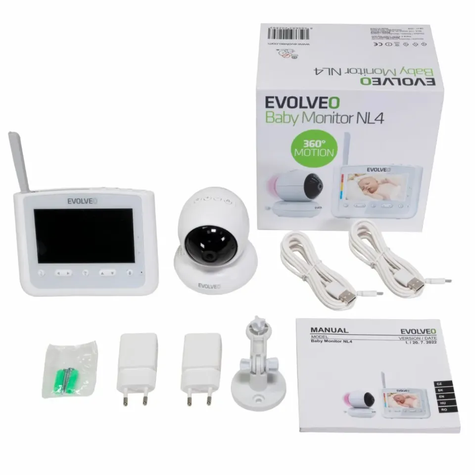 EVOLVEO BabyMonitor NL4, Dětská chůvička s nočním světlem a otočnou kamerou