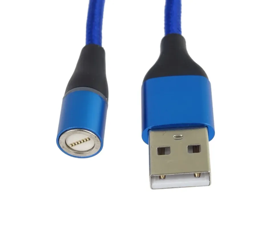 PremiumCord Magnetický micro USB a USB-C nabíjecí a datový kabel 1m, modrý
