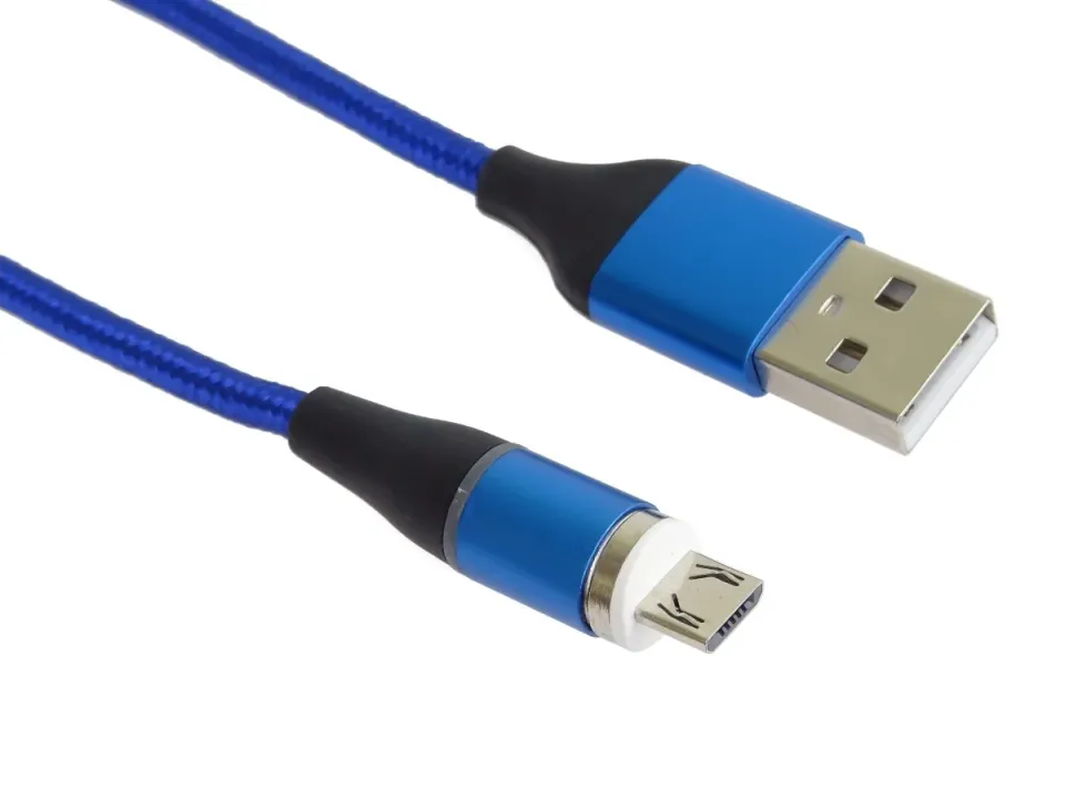 PremiumCord Magnetický micro USB a USB-C nabíjecí a datový kabel 1m, modrý