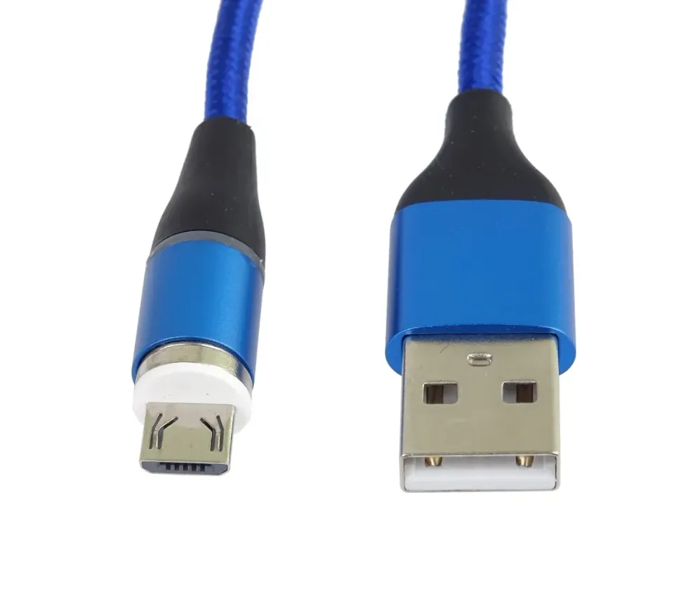 PremiumCord Magnetický micro USB a USB-C nabíjecí a datový kabel 1m, modrý