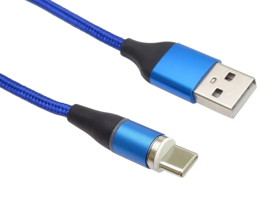PremiumCord Magnetický micro USB a USB-C nabíjecí a datový kabel 1m, modrý